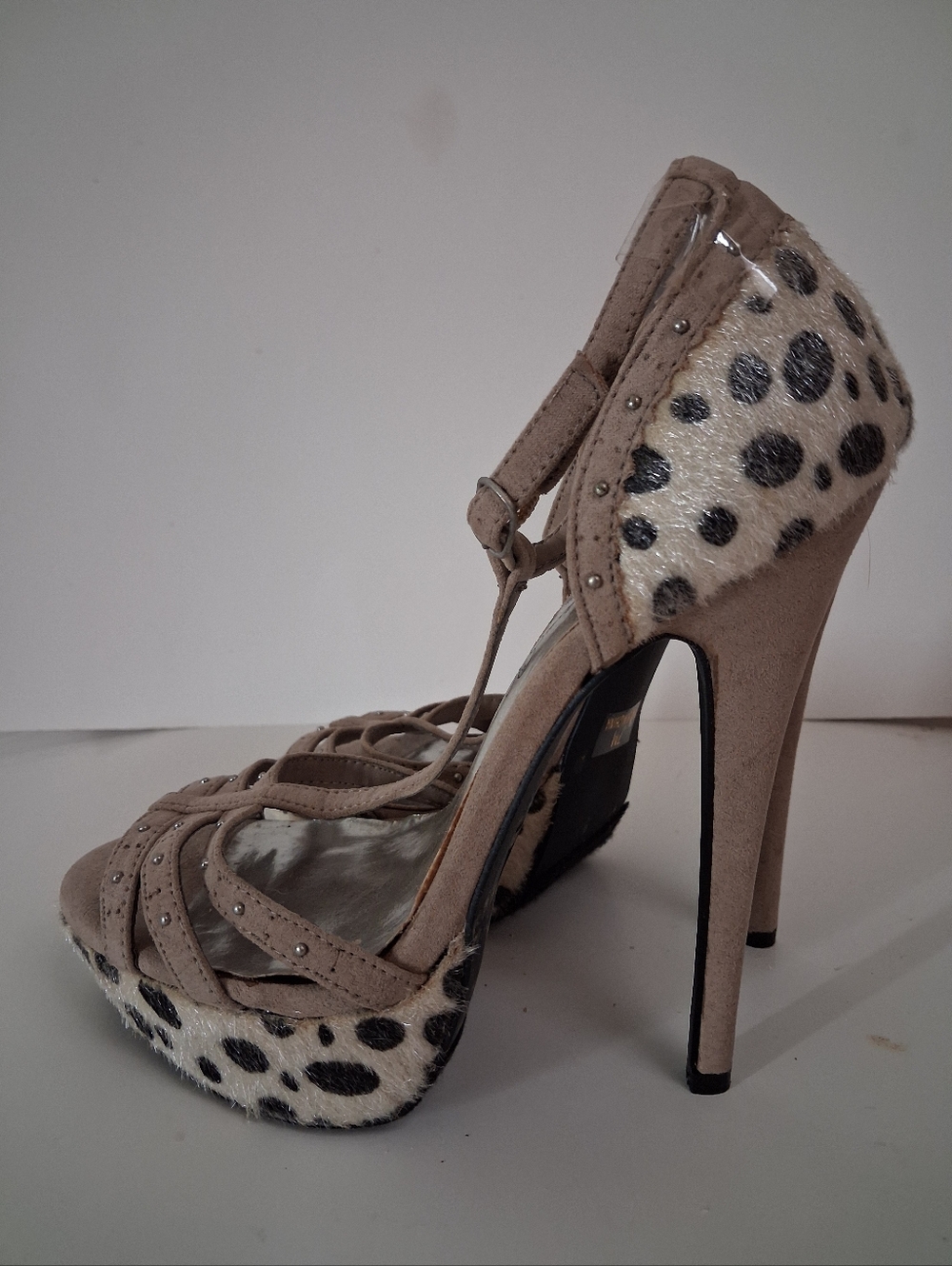 Penny Love Size 7 Beige & Animal Print Platform Stiletto Heels Strappy Pumps Chi